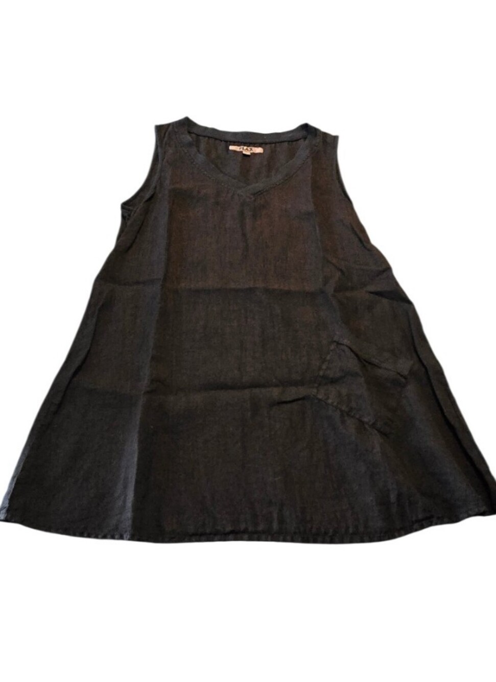 Flax Women's Black 100% Linen Sleeveless V-Neck Dress Size S  i41